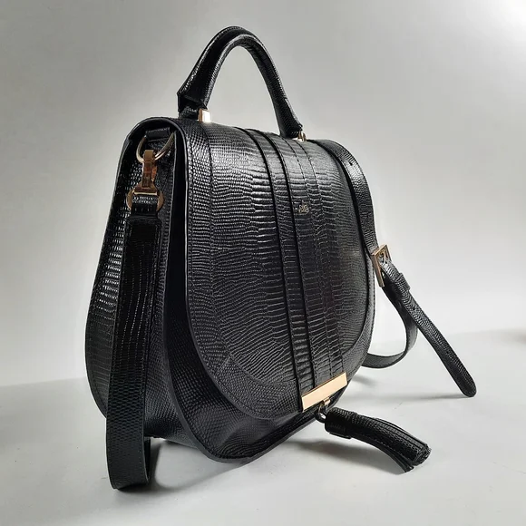 DeMellier Midi Venice Lizard Effect Crossbody Handbag Cowhide Black Converible